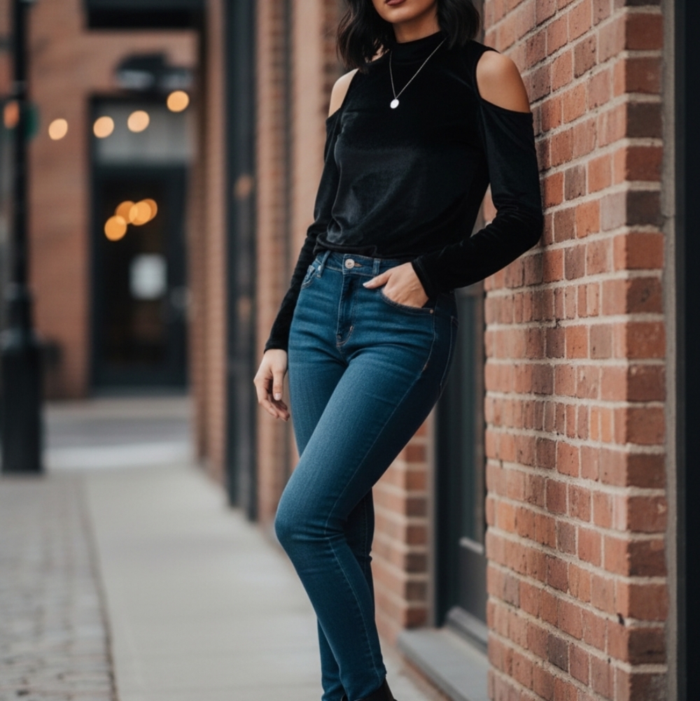 Black Velvet Cold Shoulder Top